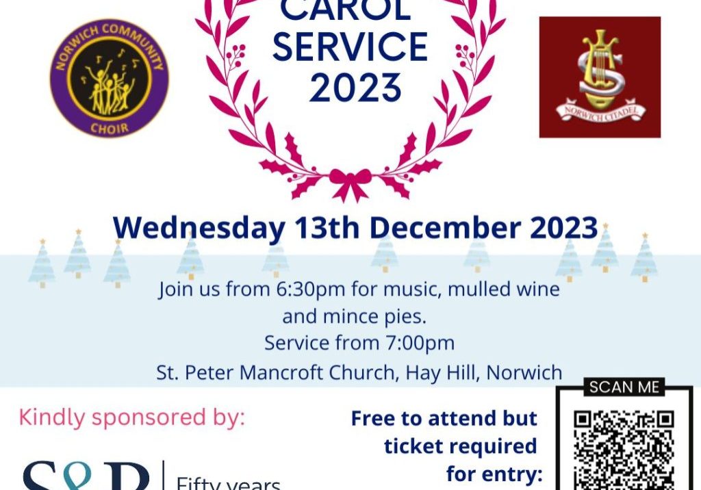 Copy of 2023 Carol Service social media post with QR code for tickets